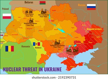 Map of the NPP of Ukraine. Zaporozhye NPP presents a risk of radioactive contamination in combat conditions. NUCLEAR POLLUTION THREAT IN UKRAINE
