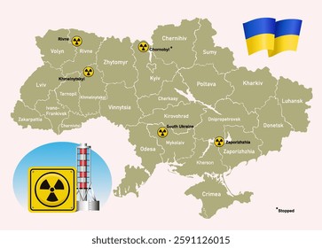 Map of nuclear power plants in Ukraine. Education vector illustration