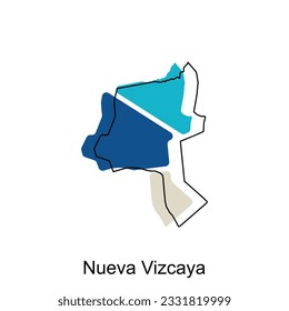 Mapa de la plantilla de diseño de vectores Nueva Vizcaya, fronteras nacionales e importantes ilustraciones de ciudades