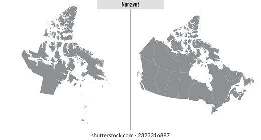 map of Nunavut province of Canada and location on Canadian map