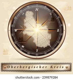 Map of Oberbergischer-Kreis with borders in bronze