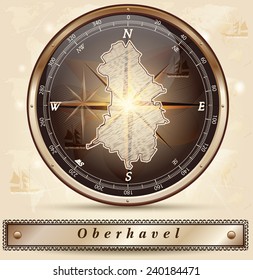 Map of Oberhavel with borders in bronze