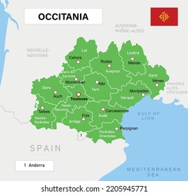 Map of Occitania in France. Vector education illustration