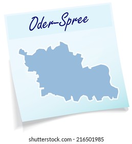 Map of Oder-Spree as sticky note in blue