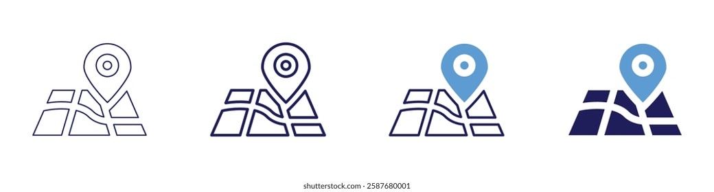 Map offline mode icon in 4 different styles. Thin Line, Line, Bold Line, Duotone. Duotone style. Editable stroke.