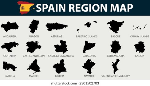 Karte der Region Spanien Skizze Silhouette Grafik Element Illustration Vorlage Design
