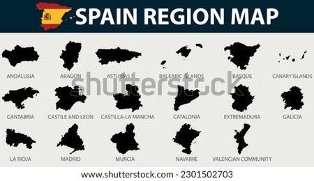 Map ofSpain region set outline silhouette graphic element Illustration template design
