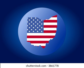 mapa de Ohio y la ilustración de la bandera estadounidense en el mundo