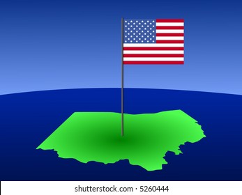 map of Ohio with American Flag on pole