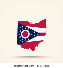 Map of Ohio in Ohio flag colors