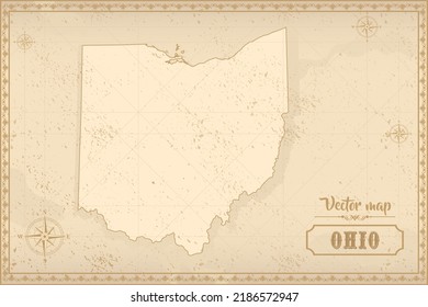 Map Of Ohio In The Old Style, Brown Graphics In Retro Fantasy Style