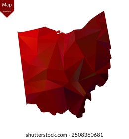 Mapa de Ohio - Rojo Geométrico Rumpled Triangular, Diseño Poligonal. Ilustración vectorial eps 10.