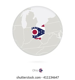 Map of Ohio State and flag in a circle. Ohio US State map contour with flag. Vector Illustration.