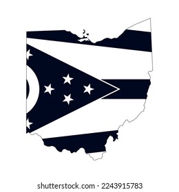 Map of the Ohio state with the official flag in white and black colors isolated on white background. Vector illustration