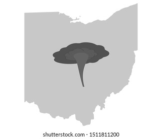 Map of Ohio and tornado symbol