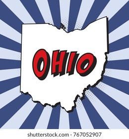 map of ohio u.s. state in pop art style with dotted shadows and radial lines in shape of rays