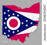 Map of Ohio USA federal state with flag inside. Highly detailed map of Ohio American state territory borders in national flag colors and coat of arms realistic vector illustration