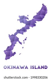 Map of Okinawa Island. Low poly illustration of the island. Purple geometric design. Polygonal vector illustration.