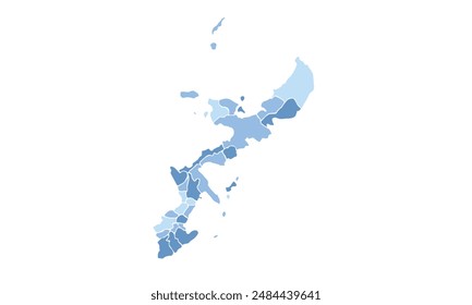 Map of Okinawa isolated blue tone color style.Map of Japan.for website layouts, background, education, precise, customizable, Travel worldwide, map silhouette backdrop, earth geography, political.