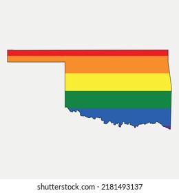 Map of Oklahoma and Lgbt flag - United States outline silhouette graphic element Illustration template design
