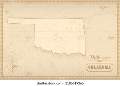 Map of Oklahoma in the old style, brown graphics in retro fantasy style