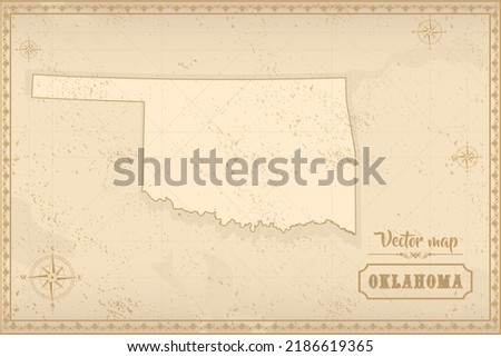 Map of Oklahoma in the old style, brown graphics in retro fantasy style