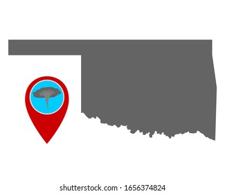 Map of Oklahoma and pin tornado warning