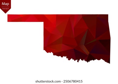 Mapa de Oklahoma - Rojo Geométrico Rumpled Triangular, Diseño Poligonal. Ilustración vectorial eps 10.