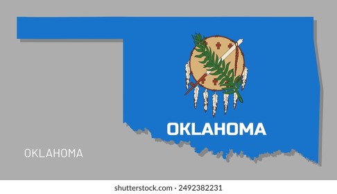 Mapa del estado federal de Oklahoma USA con la bandera dentro. Mapa altamente detallado de los límites del territorio estatal de Oklahoma en colores de la bandera federal Ilustración vectorial realista