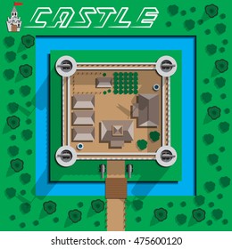 Map of the old castle. View from above. Vector illustration.