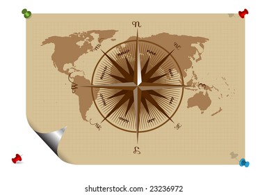 map with old compass