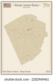 Map of an old playing card of Laurens county in Georgia, USA.