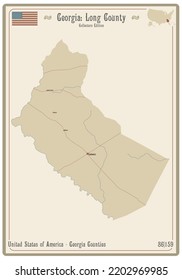 Map of an old playing card of Long county in Georgia, USA.