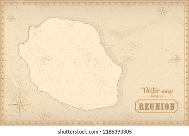 Map of Réunion in the old style, brown graphics in retro fantasy style