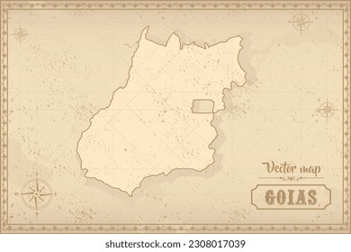 Map of Goiás in the old style, brown graphics in retro fantasy style. Federative units of Brazil.