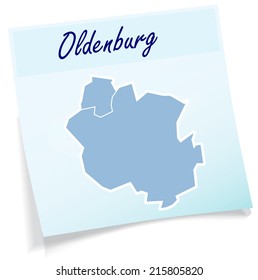 Map of oldenburg as sticky note in blue