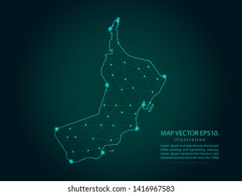 Map of oman - Abstract mash line and point scales on dark gradient background. Wire Frame 3D mesh polygonal network line, design sphere, dot and structure. Vector illustration eps 10.