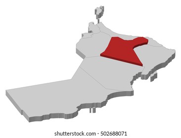 Map - Oman, Ad Dakhiliyah - 3D-Illustration