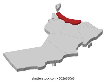 Map - Oman, Al Batinah - 3D-Illustration