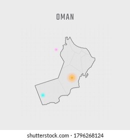 Map of Oman with all states and radar spot on map. Each city has separately for your design. Vector Illustration