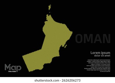 Mapa de Omã com linhas geográficas amarelas, isoladas sobre um fundo preto. Perfeito para vários projetos de design