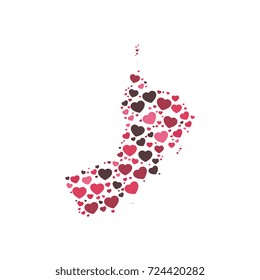 map of oman filled with hearts of different sizes and colors