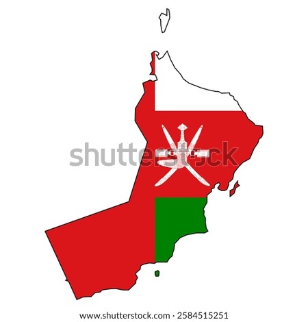 Map of Oman with flag colors in it.