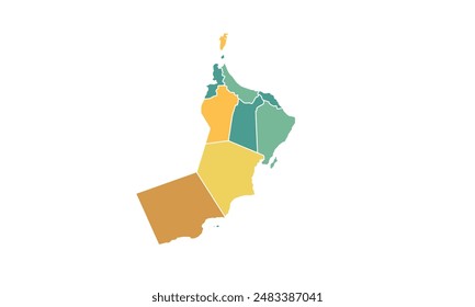 Map of Oman isolated modern colorful style. for website layouts, background, education, precise, customizable, Travel worldwide, map silhouette backdrop, earth geography, political, reports. 