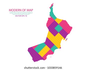 Map of Oman - Modern Geometric dots and lines background, colorful carving art - blue, yellow and Purple. Vector illustration eps 10.