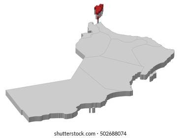 Map - Oman, Musandam - 3D-Illustration