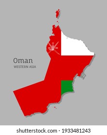 Map of Oman with national flag. Highly detailed editable map of Oman, Western Asia country territory borders. Political or geographical design element vector illustration
