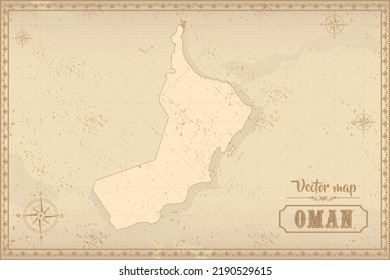 Map of Oman in the old style, brown graphics in retro fantasy style