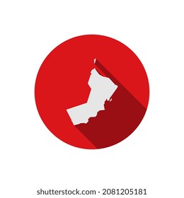 Map of Oman on red circle with long shadow