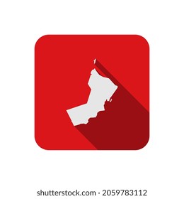 Map of Oman on red square with long shadow
